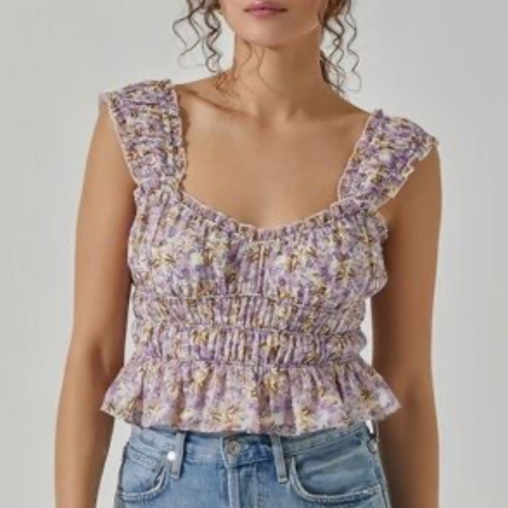 Astr Purple Floral Ruffle Blouse